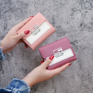 Small wallet for women short Korean style trendy three-fold contrasting color student cute mini fashion wallet coin wallet