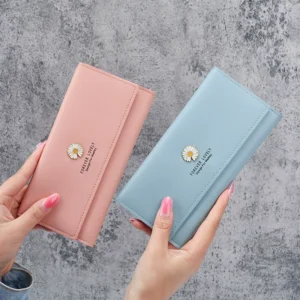 Flower Logo Large women's wallet long Japanese and Korean fashion solid color daisy wallet large capacity ultra-thin student clutch bag