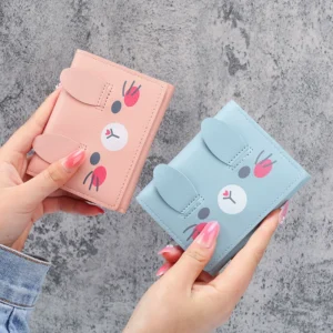 Cute Kawaii Kitten wallet for women short cartoon stylish three-fold cat wallet student cute personalized coin wallet card bag