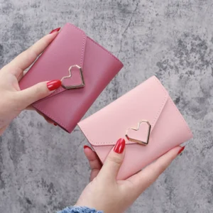 Heart Shaped Wallet wallet for women short metal love buckle simple thin mini wallet for female student Korean version