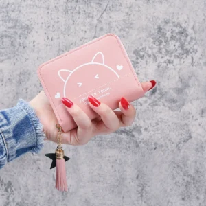 Kawaii Cute Kitten new wallet women's short zipper coin wallet female student cute cat print simple small fresh money clip
